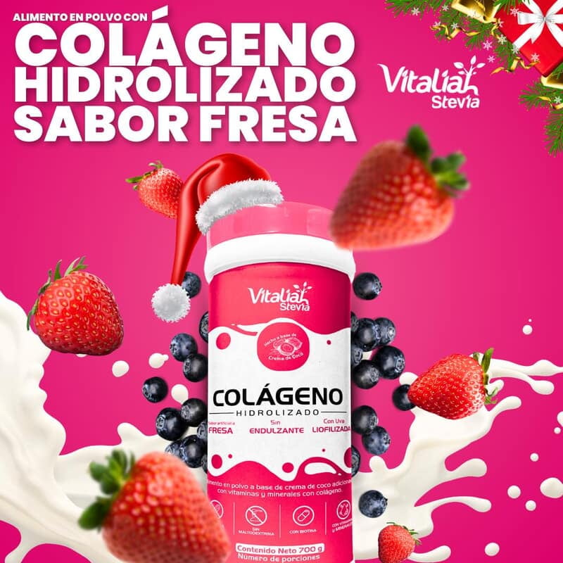 Colageno Hidrolizado con Sabor a Fresa con Uva Lioflizada - X700g Colageno Hidrolizado con Sabor a Fresa con Uva Lioflizada - X700g